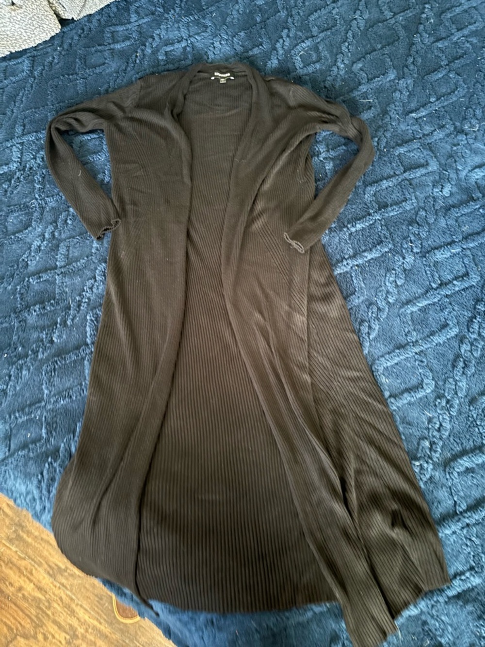 Express Long Black Ribbed Open Front Cardigan small - Picture 2 of 2